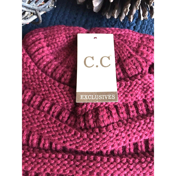 New Adult Size CC Cozy Winter Cranberry Red Cable Knit Hat Cap Beanie - Picture 2 of 6